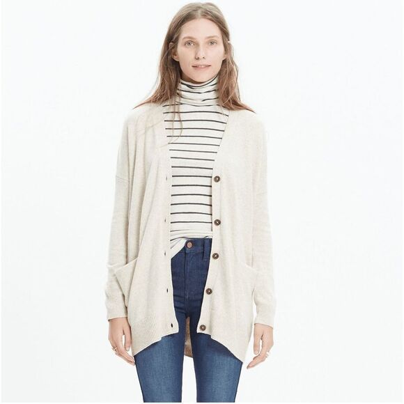 Madewell Oversized Long Sleeve V-Neck Ribbed Hem Cardigan Sweater Brown Small - Picture 2 of 12